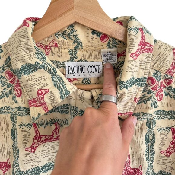 PACIFIC COVE RETRO FISH ELK CREAM RED WESTERN BUTTON UP SHIRT SIZE XXL - Picture 5 of 8